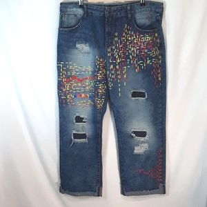 Misslook 2XL distressed abstract womans  jeans measurements in pic